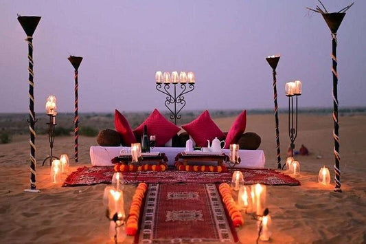 Dubai: Private Romantic Desert Dinner with Camel Ride and Luxury BBQ Dinner