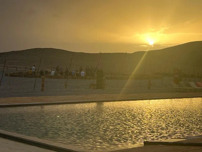 From Marrakech: Agafay Desert Sunset Camel Ride, Dinner and Fire Show