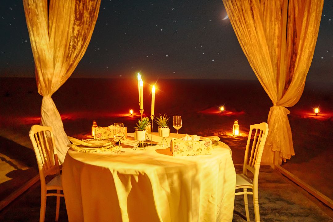 Dubai: Paramotor With Premium Dining Setup in Desert Experience