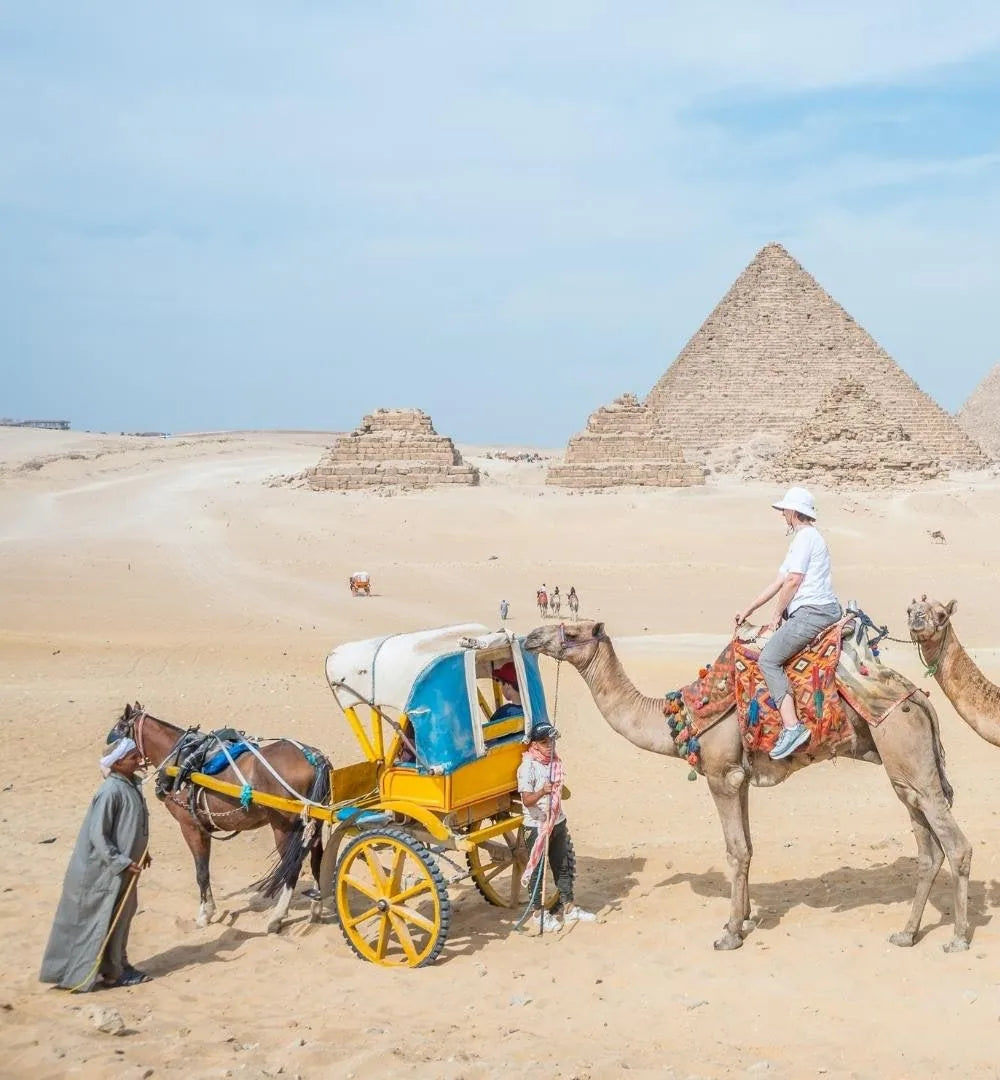 Le Caire : visite privée d'une demi-journée des pyramides en balade à dos de chameau ou en calèche