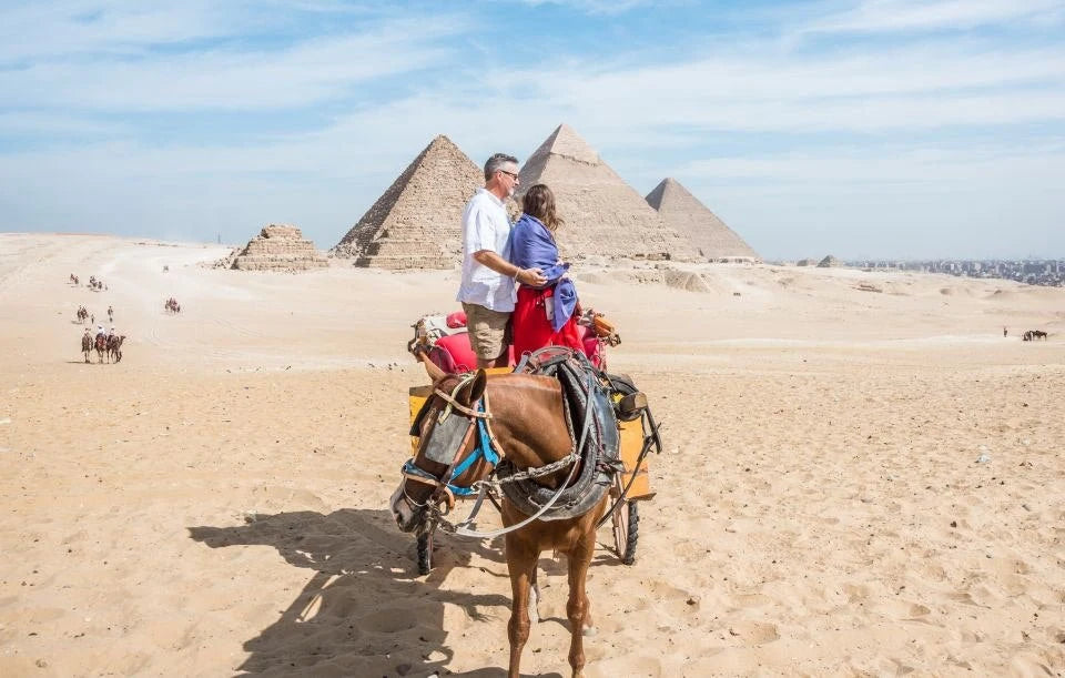 Le Caire : visite privée d'une demi-journée des pyramides en balade à dos de chameau ou en calèche