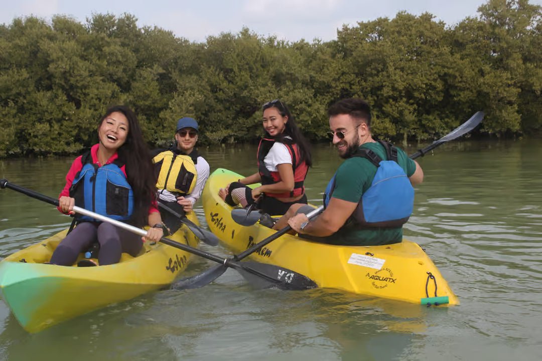 From Doha: Al Thakira Mangroves Kayaking and Purple Island Tour