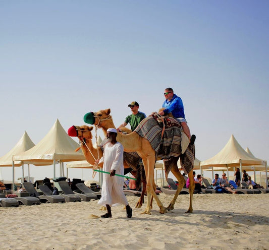 Doha : utilisation d'une journée dans un camp dans le désert, safari en option, sandboard et balade à dos de chameau